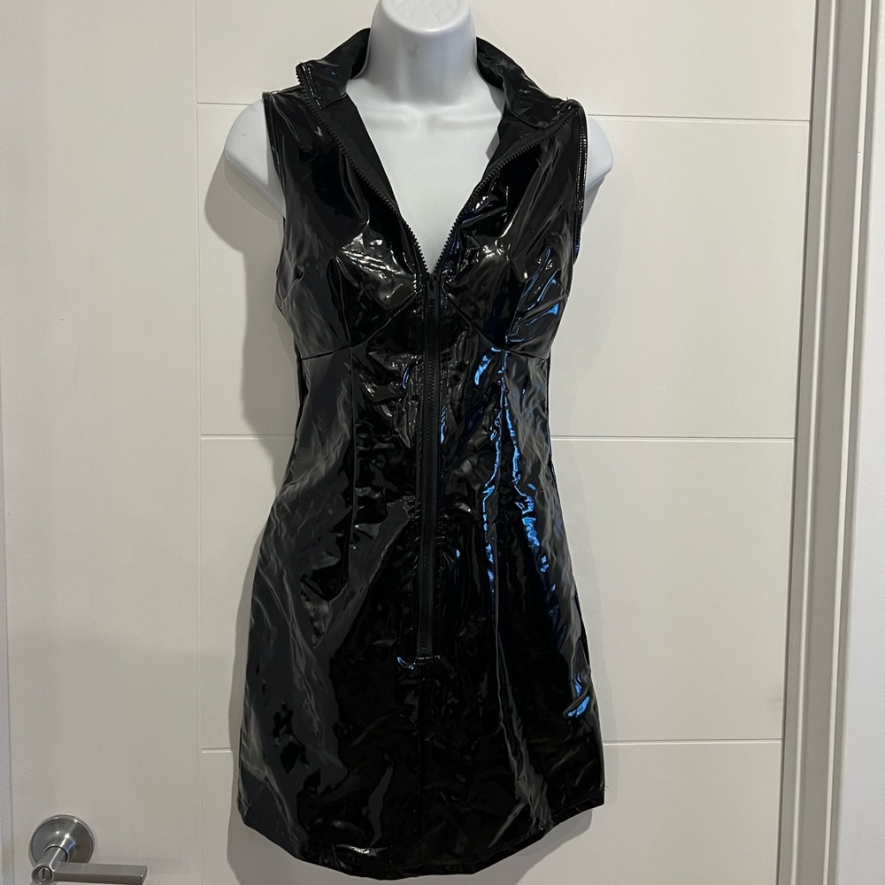 SHEIN Bodycon Black Vinyl Zipper Dress